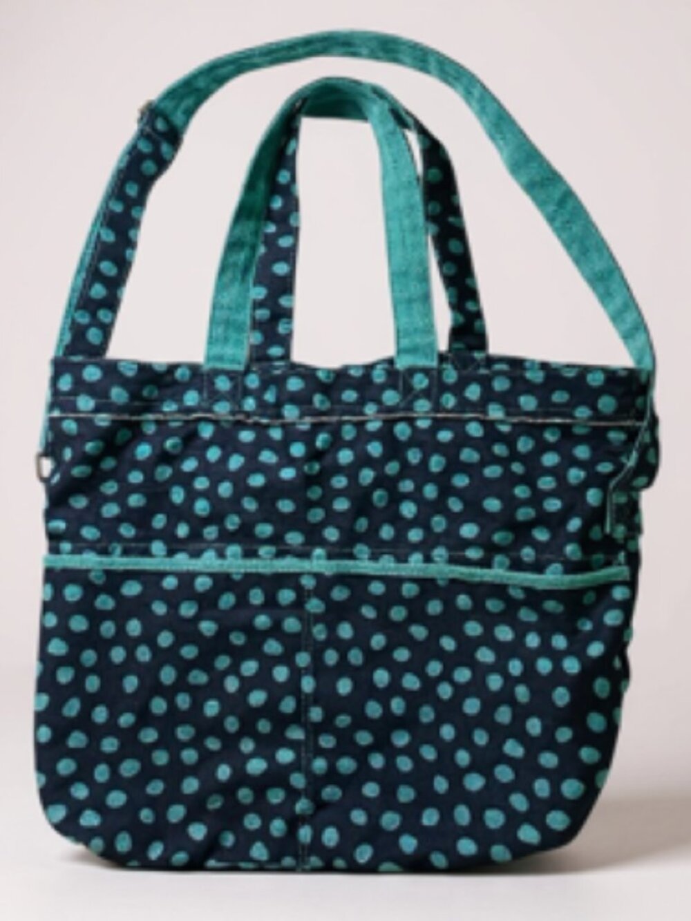 Thirty-One Retro Metro Large Tote Bag Blue With‎ Teal Polka Dots